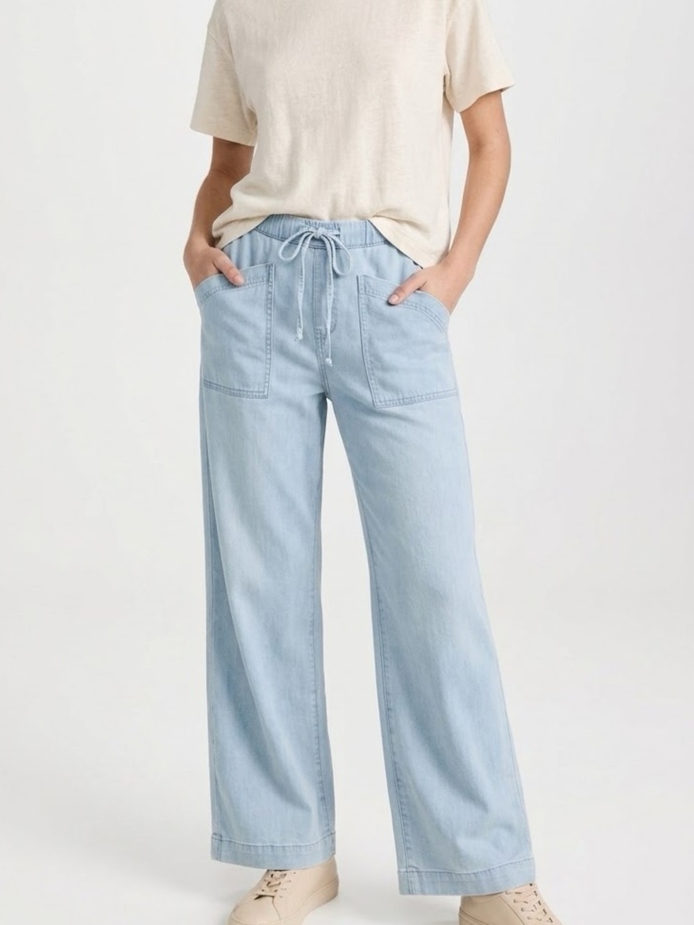 Women's Light Blue Wide-Leg Drawstring Jeans M ( 8-10 )